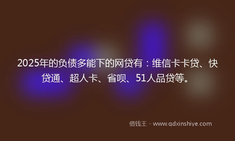 2025年的负债多能下的网贷有：维信卡卡贷、快贷通、超人卡、省呗、51人品贷等。