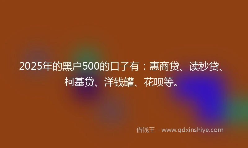 2025年的黑户500的口子有：惠商贷、读秒贷、柯基贷、洋钱罐、花呗等。