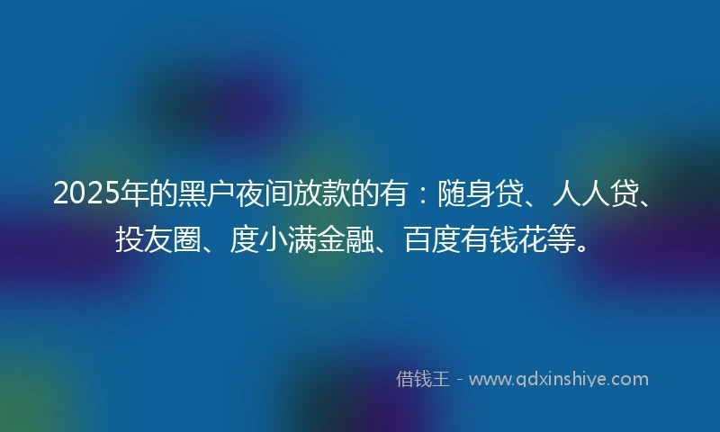 2025年的黑户夜间放款的有：随身贷、人人贷、投友圈、度小满金融、百度有钱花等。