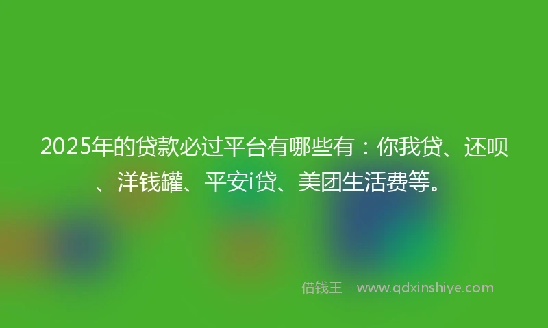 2025年的贷款必过平台有哪些有：你我贷、还呗、洋钱罐、平安i贷、美团生活费等。