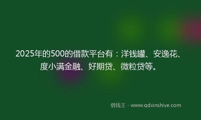 2025年的500的借款平台有：洋钱罐、安逸花、度小满金融、好期贷、微粒贷等。