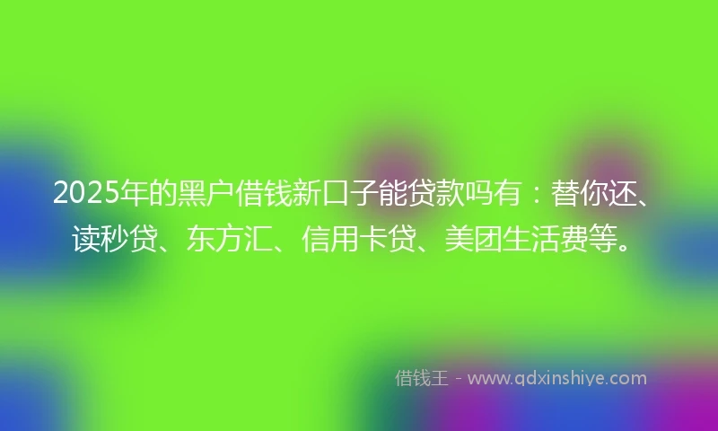 2025年的黑户借钱新口子能贷款吗有：替你还、读秒贷、东方汇、信用卡贷、美团生活费等。