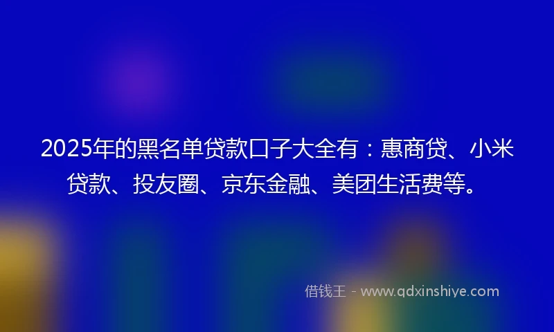 2025年的黑名单贷款口子大全有：惠商贷、小米贷款、投友圈、京东金融、美团生活费等。