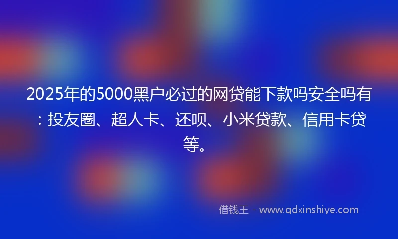 2025年的5000黑户必过的网贷能下款吗安全吗有：投友圈、超人卡、还呗、小米贷款、信用卡贷等。
