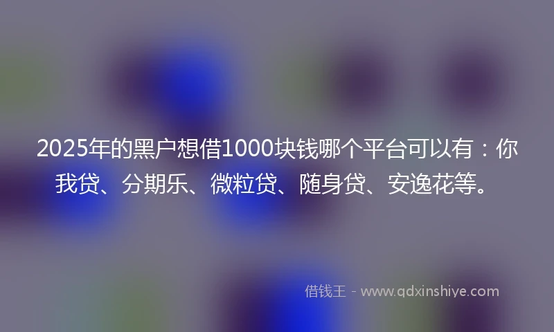 2025年的黑户想借1000块钱哪个平台可以有：你我贷、分期乐、微粒贷、随身贷、安逸花等。