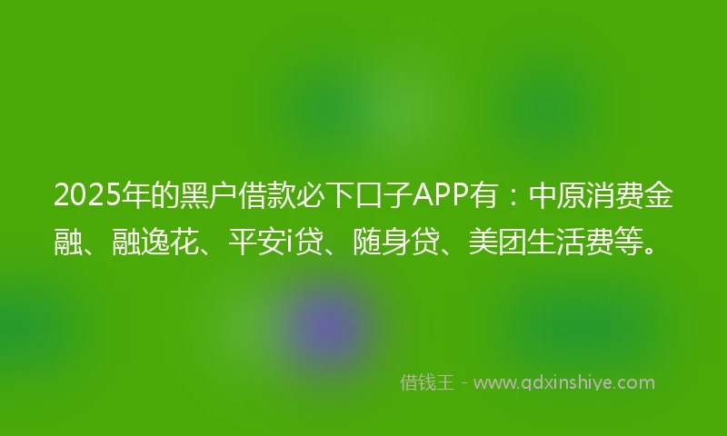 2025年的黑户借款必下口子APP有：中原消费金融、融逸花、平安i贷、随身贷、美团生活费等。