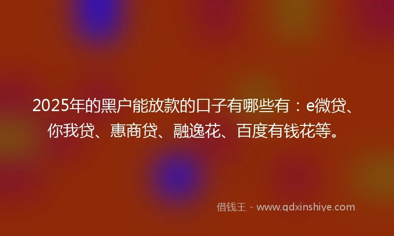 2025年的黑户能放款的口子有哪些有：e微贷、你我贷、惠商贷、融逸花、百度有钱花等。