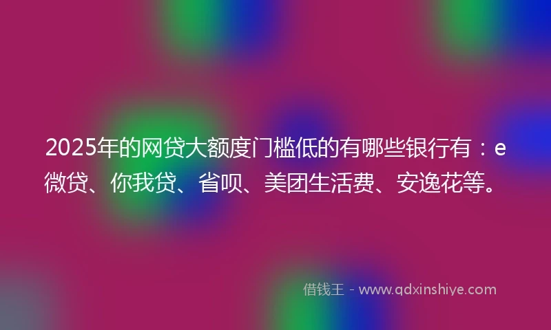 2025年的网贷大额度门槛低的有哪些银行有：e微贷、你我贷、省呗、美团生活费、安逸花等。