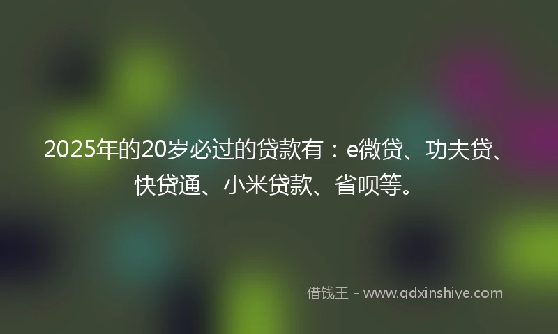 2025年的20岁必过的贷款有：e微贷、功夫贷、快贷通、小米贷款、省呗等。