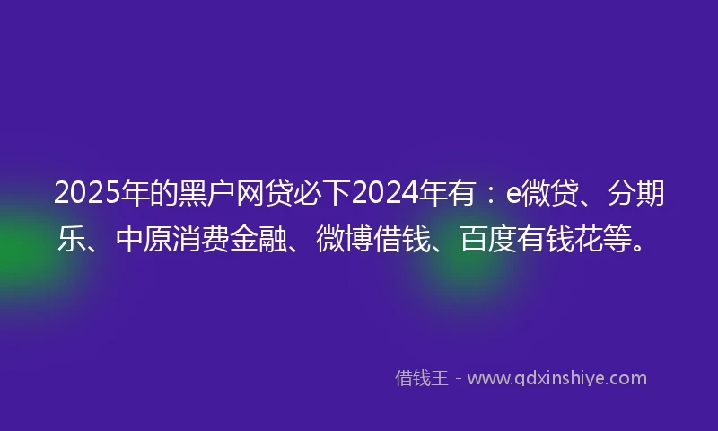 2025年的黑户网贷必下2024年有：e微贷、分期乐、中原消费金融、微博借钱、百度有钱花等。