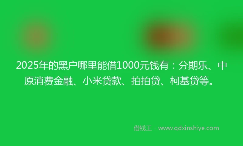 2025年的黑户哪里能借1000元钱有：分期乐、中原消费金融、小米贷款、拍拍贷、柯基贷等。