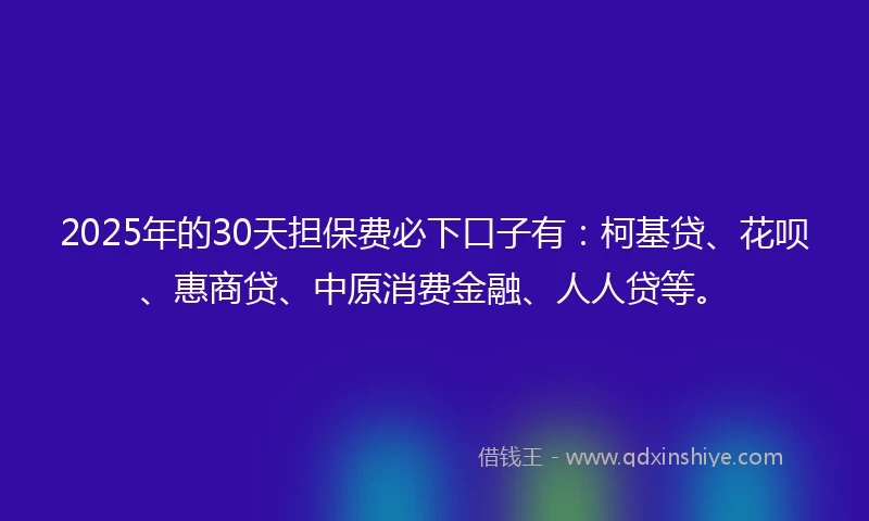 2025年的30天担保费必下口子有：柯基贷、花呗、惠商贷、中原消费金融、人人贷等。