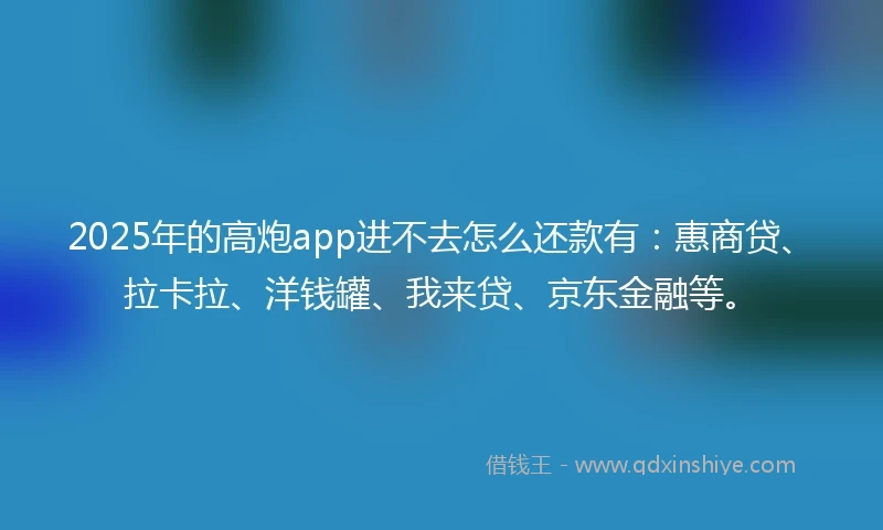 2025年的高炮app进不去怎么还款有：惠商贷、拉卡拉、洋钱罐、我来贷、京东金融等。