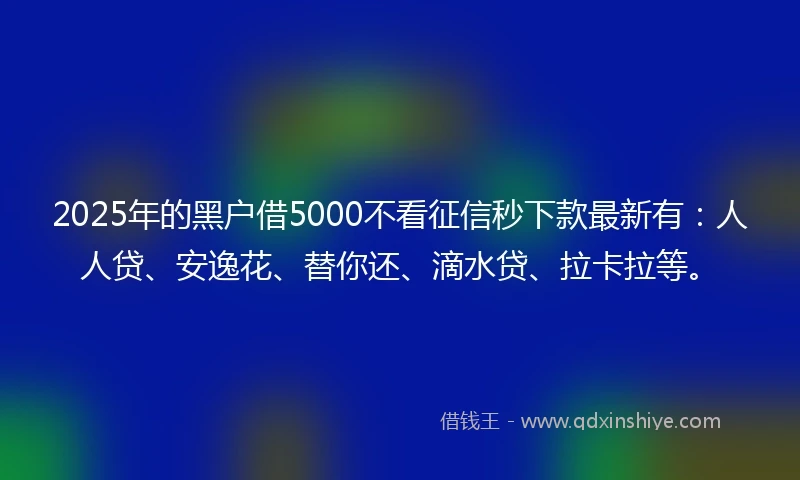 2025年的黑户借5000不看征信秒下款最新有：人人贷、安逸花、替你还、滴水贷、拉卡拉等。