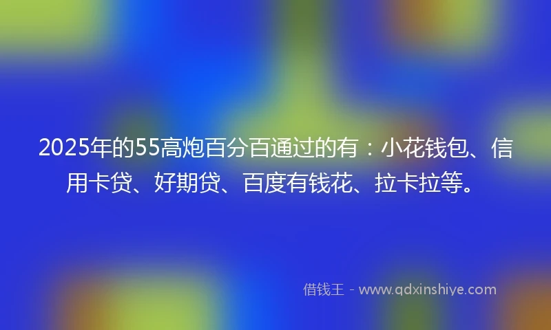 2025年的55高炮百分百通过的有：小花钱包、信用卡贷、好期贷、百度有钱花、拉卡拉等。