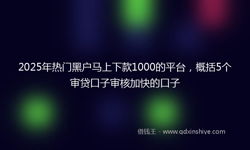 2025年热门黑户马上下款1000的平台，概括5个审贷口子审核加快的口子