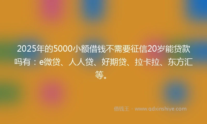 2025年的5000小额借钱不需要征信20岁能贷款吗有：e微贷、人人贷、好期贷、拉卡拉、东方汇等。