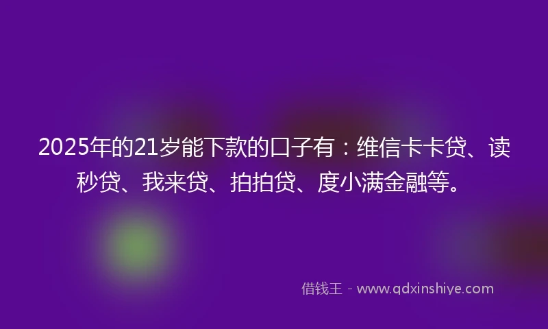 2025年的21岁能下款的口子有：维信卡卡贷、读秒贷、我来贷、拍拍贷、度小满金融等。