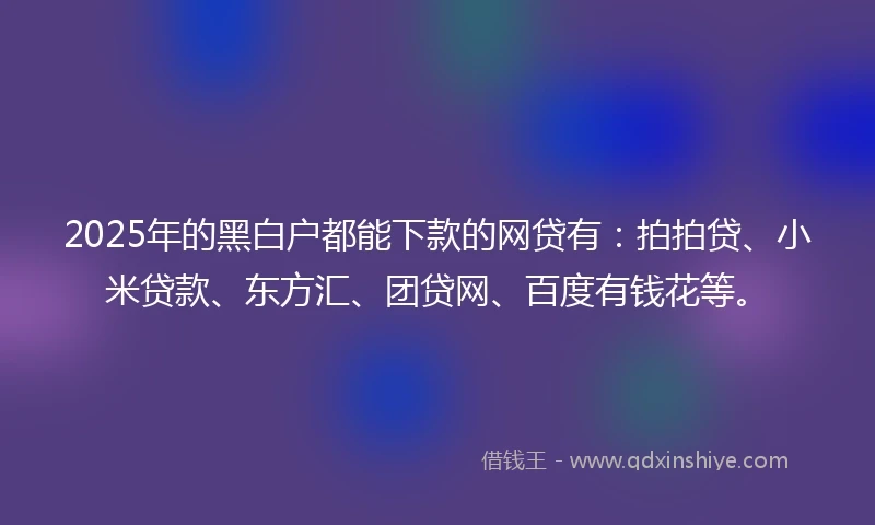 2025年的黑白户都能下款的网贷有：拍拍贷、小米贷款、东方汇、团贷网、百度有钱花等。