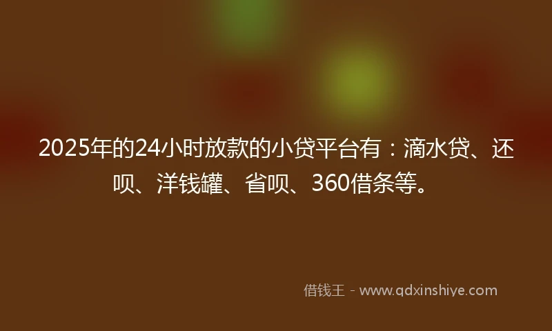 2025年的24小时放款的小贷平台有：滴水贷、还呗、洋钱罐、省呗、360借条等。