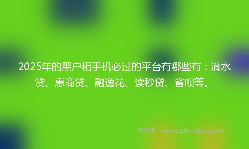 2025年的黑户租手机必过的平台有哪些有：滴水贷、惠商贷、融逸花、读秒贷、省呗等。