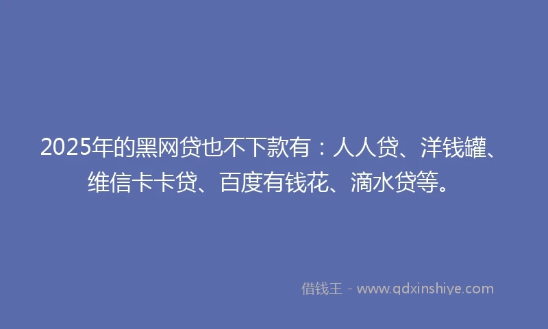 2025年的黑网贷也不下款有：人人贷、洋钱罐、维信卡卡贷、百度有钱花、滴水贷等。
