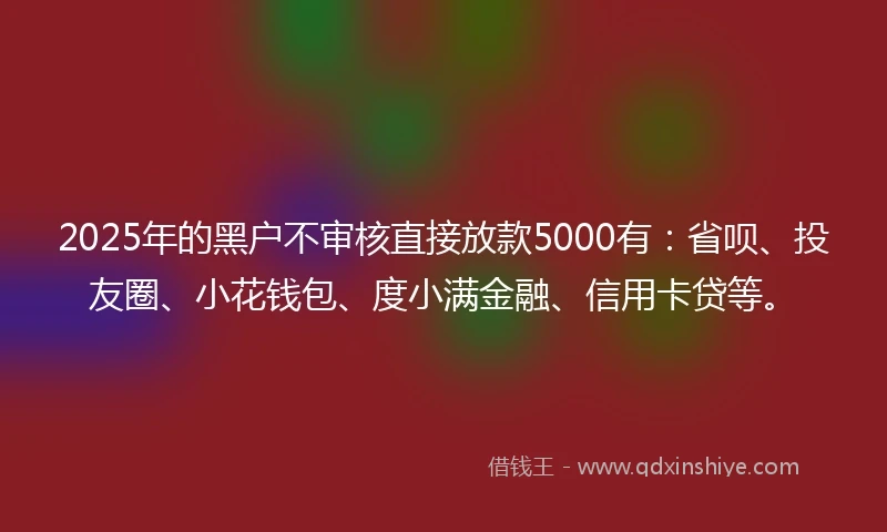 2025年的黑户不审核直接放款5000有：省呗、投友圈、小花钱包、度小满金融、信用卡贷等。