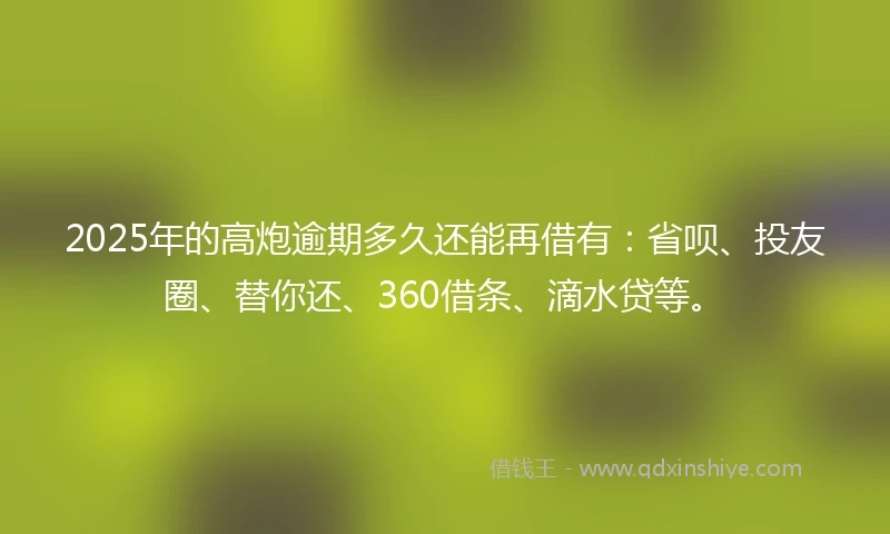 2025年的高炮逾期多久还能再借有：省呗、投友圈、替你还、360借条、滴水贷等。