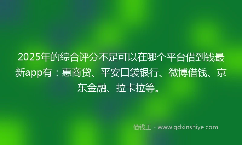 2025年的综合评分不足可以在哪个平台借到钱最新app有：惠商贷、平安口袋银行、微博借钱、京东金融、拉卡拉等。