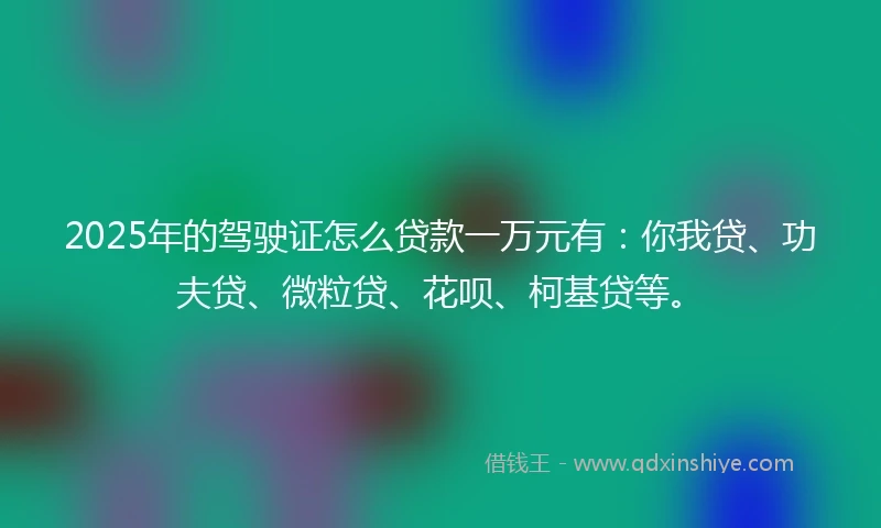 2025年的驾驶证怎么贷款一万元有：你我贷、功夫贷、微粒贷、花呗、柯基贷等。