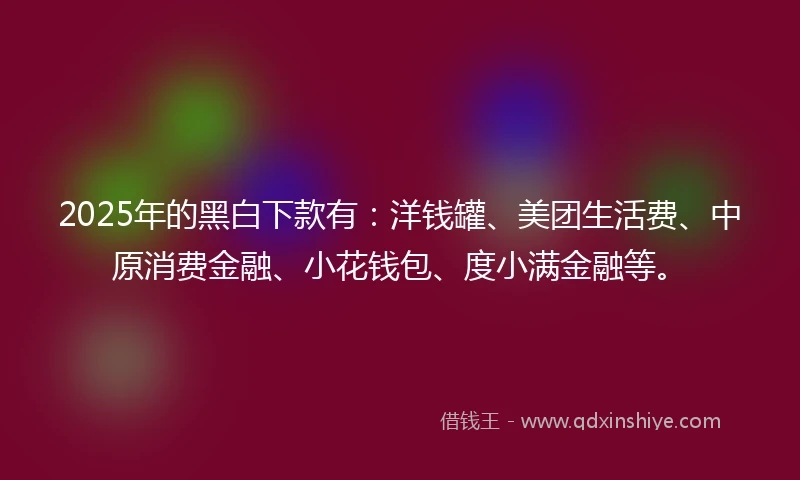 2025年的黑白下款有：洋钱罐、美团生活费、中原消费金融、小花钱包、度小满金融等。