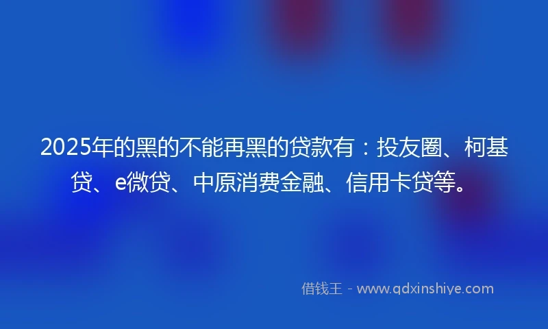 2025年的黑的不能再黑的贷款有：投友圈、柯基贷、e微贷、中原消费金融、信用卡贷等。