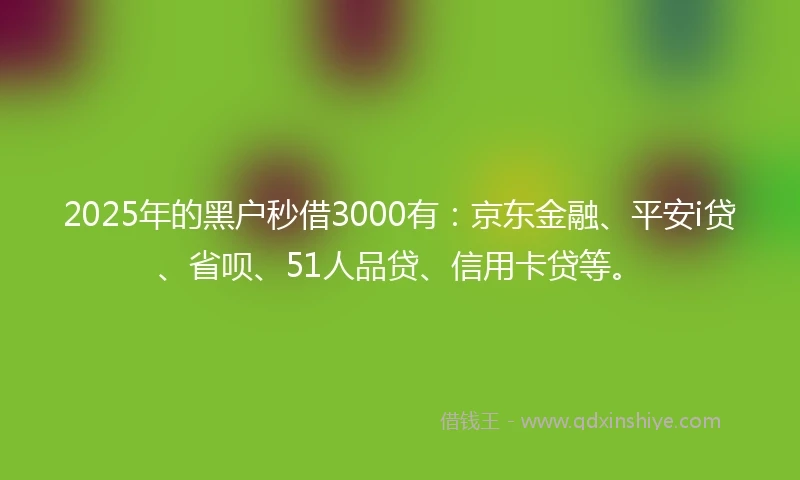 2025年的黑户秒借3000有：京东金融、平安i贷、省呗、51人品贷、信用卡贷等。