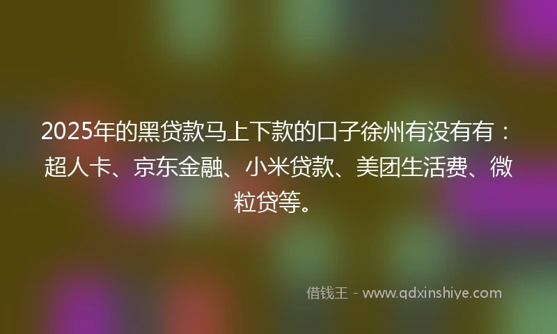 2025年的黑贷款马上下款的口子徐州有没有有：超人卡、京东金融、小米贷款、美团生活费、微粒贷等。