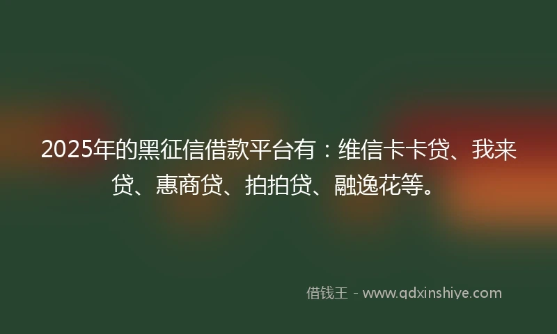 2025年的黑征信借款平台有：维信卡卡贷、我来贷、惠商贷、拍拍贷、融逸花等。