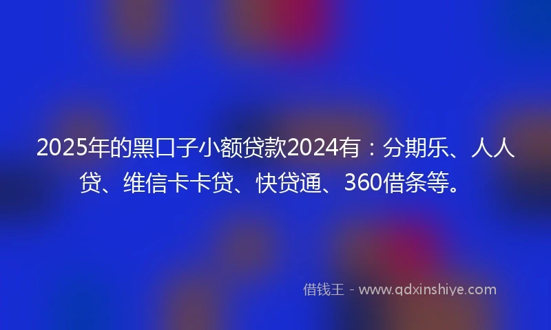 2025年的黑口子小额贷款2024有:分期乐、人人贷、维信卡卡贷、快贷通、360借条等。