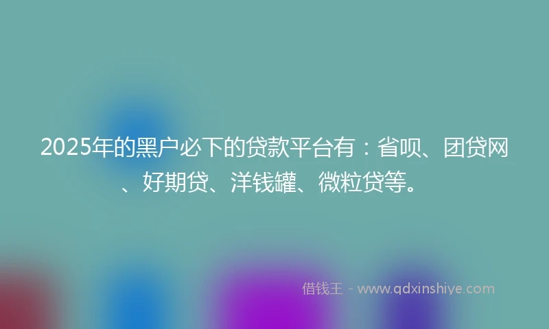 2025年的黑户必下的贷款平台有：省呗、团贷网、好期贷、洋钱罐、微粒贷等。