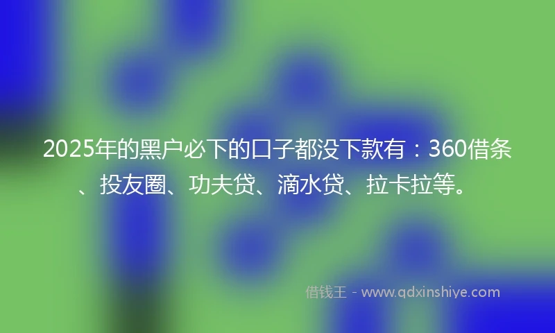 2025年的黑户必下的口子都没下款有：360借条、投友圈、功夫贷、滴水贷、拉卡拉等。
