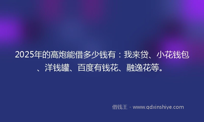 2025年的高炮能借多少钱有：我来贷、小花钱包、洋钱罐、百度有钱花、融逸花等。