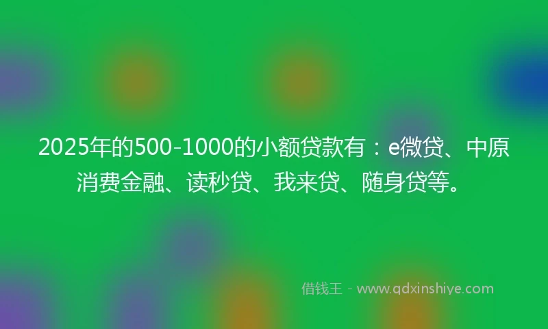2025年的500-1000的小额贷款有：e微贷、中原消费金融、读秒贷、我来贷、随身贷等。