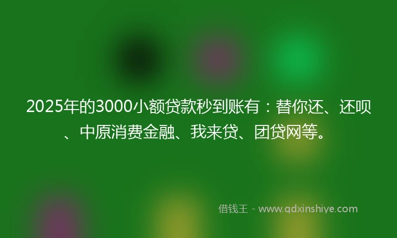 2025年的3000小额贷款秒到账有：替你还、还呗、中原消费金融、我来贷、团贷网等。