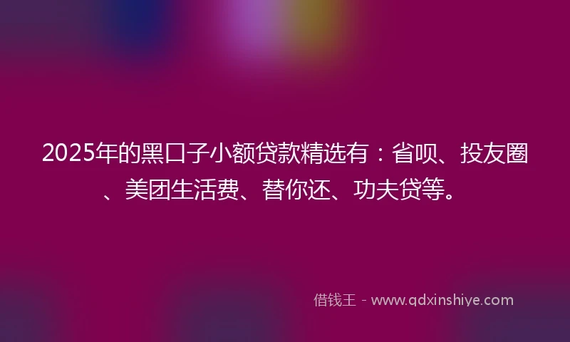 2025年的黑口子小额贷款精选有:省呗、投友圈、美团生活费、替你还、功夫贷等。