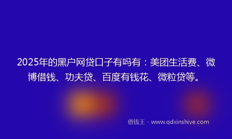 2025年的黑户网贷口子有吗有：美团生活费、微博借钱、功夫贷、百度有钱花、微粒贷等。