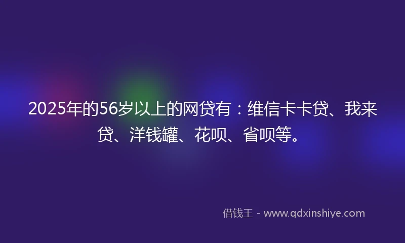 2025年的56岁以上的网贷有：维信卡卡贷、我来贷、洋钱罐、花呗、省呗等。