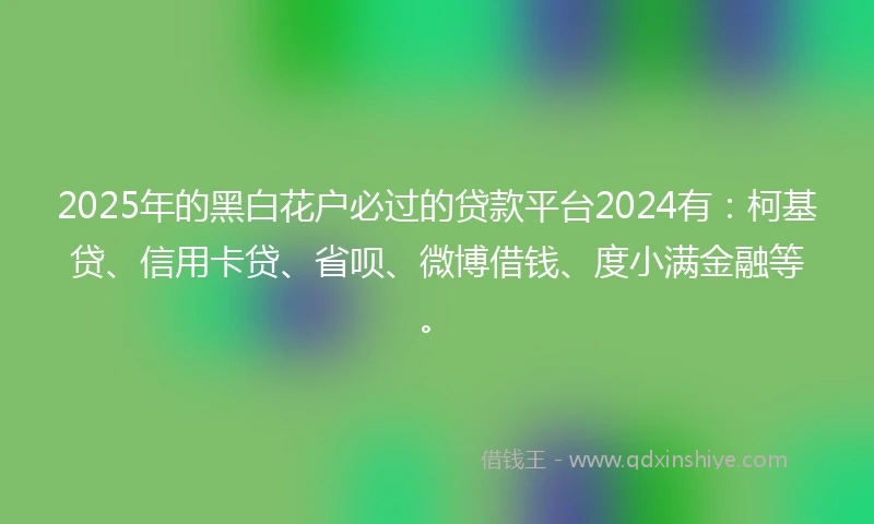 2025年的黑白花户必过的贷款平台2024有：柯基贷、信用卡贷、省呗、微博借钱、度小满金融等。
