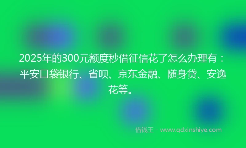 2025年的300元额度秒借征信花了怎么办理有：平安口袋银行、省呗、京东金融、随身贷、安逸花等。