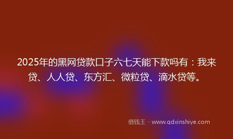 2025年的黑网贷款口子六七天能下款吗有：我来贷、人人贷、东方汇、微粒贷、滴水贷等。