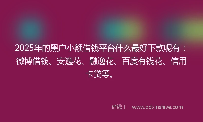 2025年的黑户小额借钱平台什么最好下款呢有：微博借钱、安逸花、融逸花、百度有钱花、信用卡贷等。