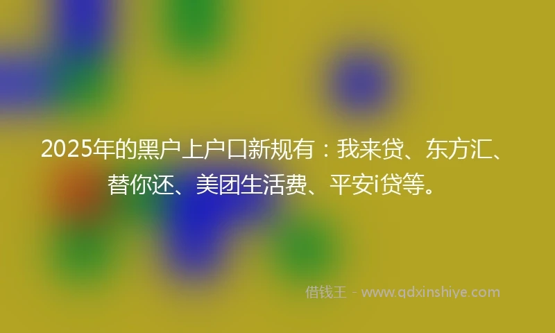 2025年的黑户上户口新规有：我来贷、东方汇、替你还、美团生活费、平安i贷等。