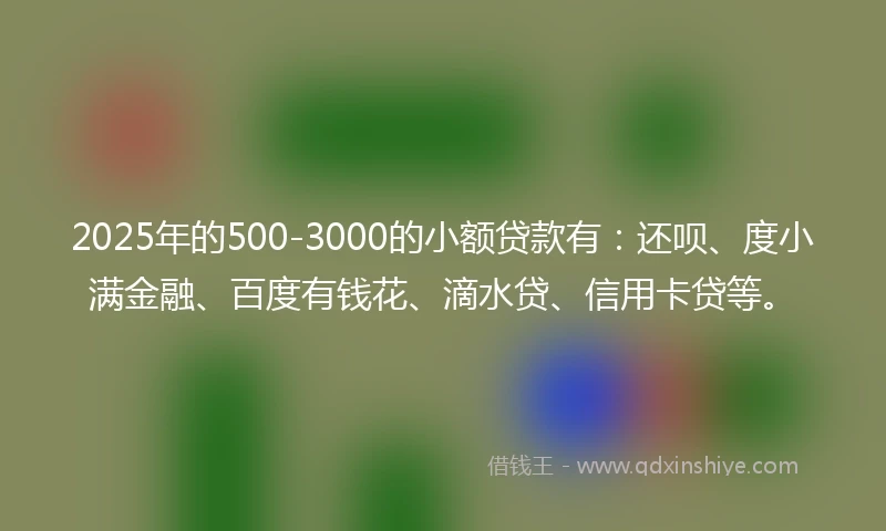 2025年的500-3000的小额贷款有：还呗、度小满金融、百度有钱花、滴水贷、信用卡贷等。